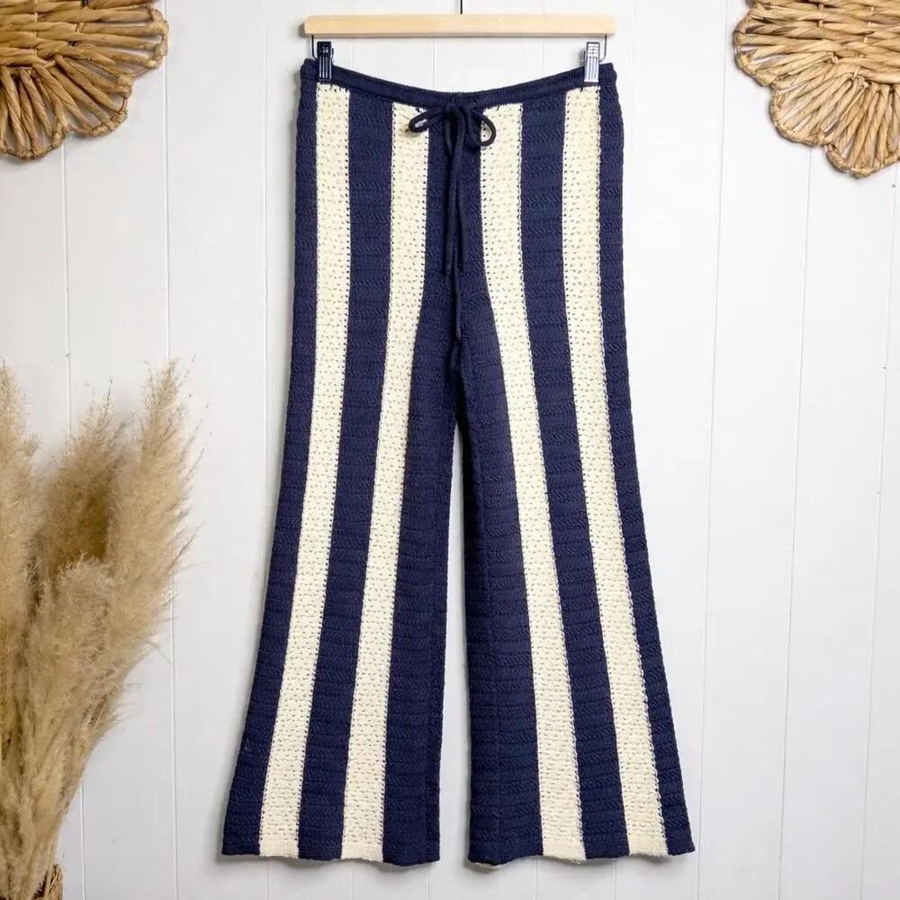 Free People crochet set co-ord matching set pants knit cozy boho striped Medium